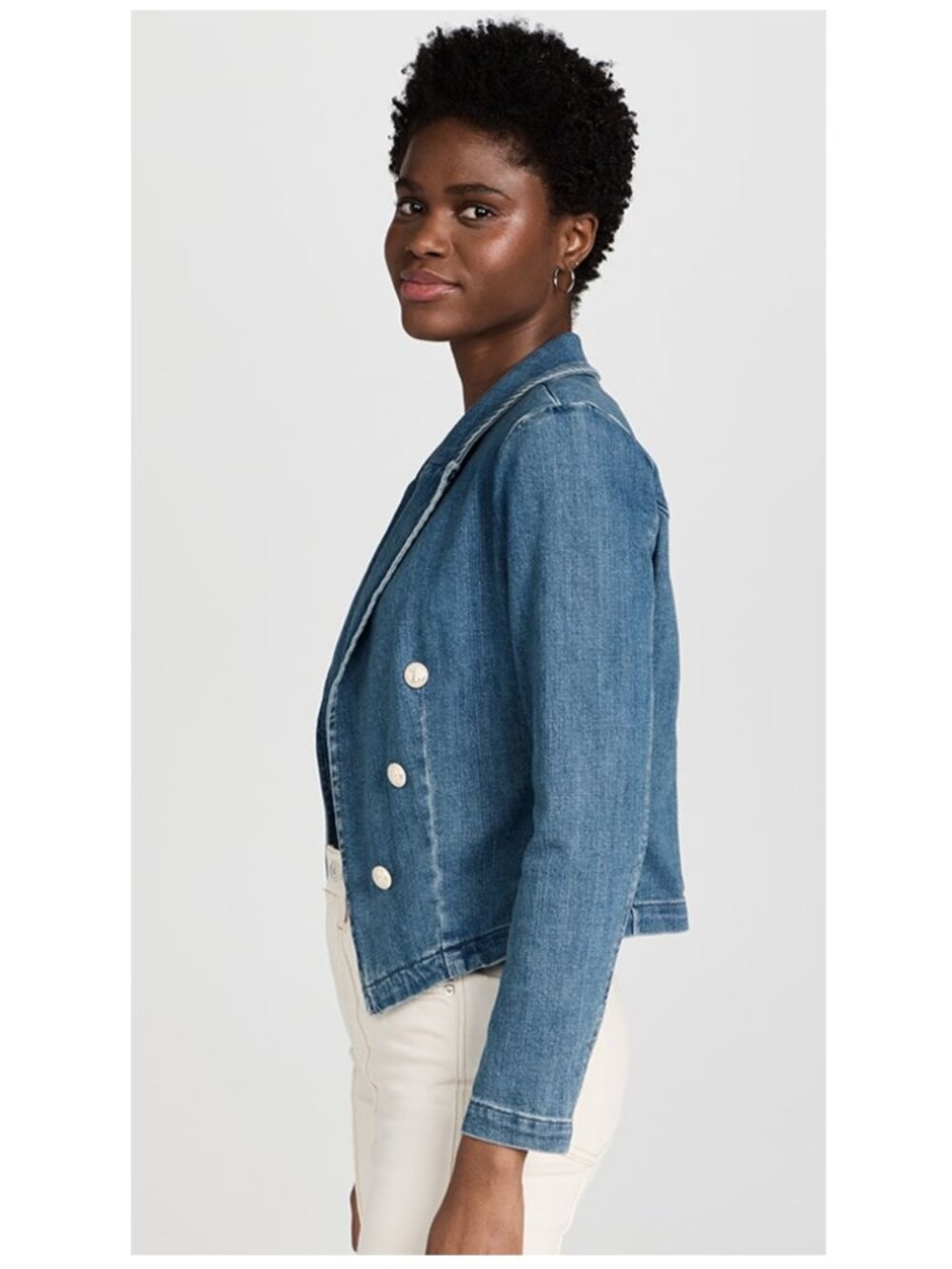 L'Agence Wayne Denim Cropped Blazer Jacket - Picture 3 of 16